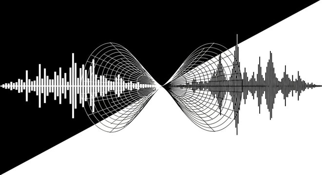 Sound wave pattern on black and white background.