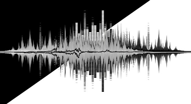 Sound wave pattern on black and white background.