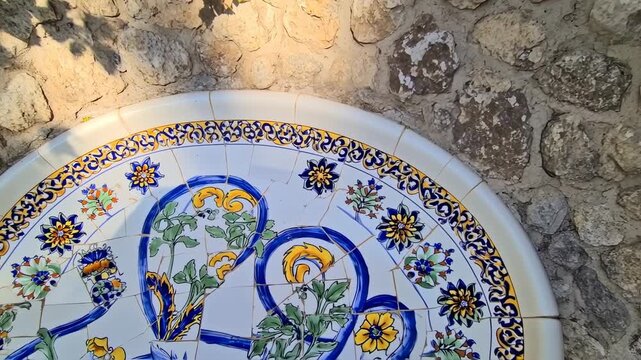 Barcelona's Park G?ell bench detail with mosaic tiles showcasing catalan modernism
