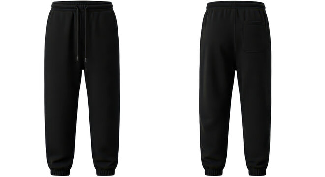 Black men's sweatpants front and back view for casual wear