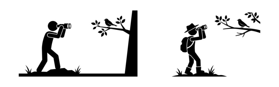 Enthusiasts observing wildlife in nature, engaging in birdwatching and outdoor photography activities