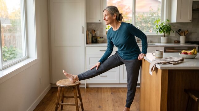 Morning Kitchen Stretch Routine Supporting Preventive Health At Home