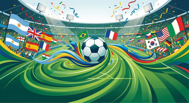 Vibrant Soccer Stadium, Football Background, World Cup Sports, Stadium Flags
