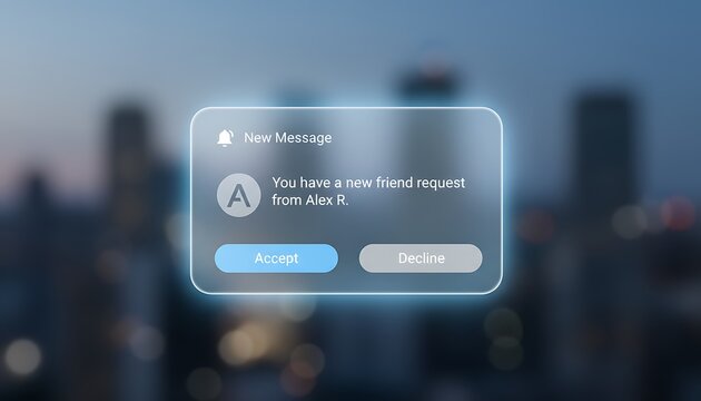 Blurred Cityscape Notification Overlay with New Message