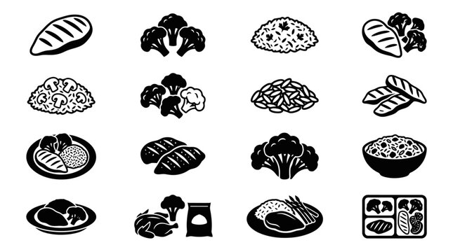 Black and white food icons set.