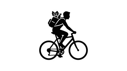 Obraz premium A person riding bicycle with backpack.