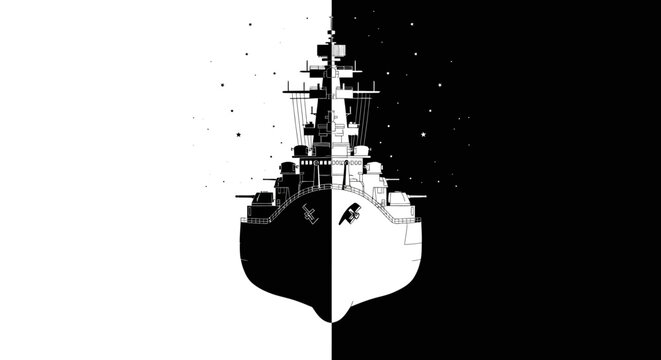 Black and white abstract silhouette illustration.