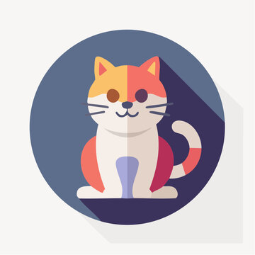 Flat Design Icon of a Cute Cat