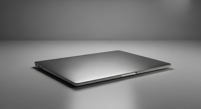 Closed premium metallic laptop computer on studio floor mockup