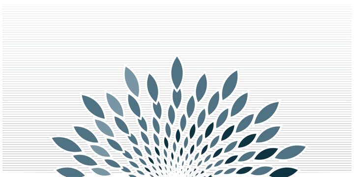 Abstract design element with blue leaf shapes arranged in a radial sunburst pattern.