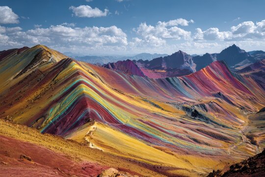 Striking colorful geological formations of vinicunca rainbow mountain in peru with mountain landscape andesite colorful sedimentary elevation adventure destination wilderness altitude