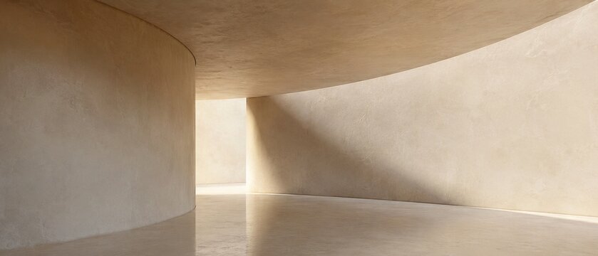 Futuristic Curved Architectural Interior with Soft Natural Light and Elegant Space