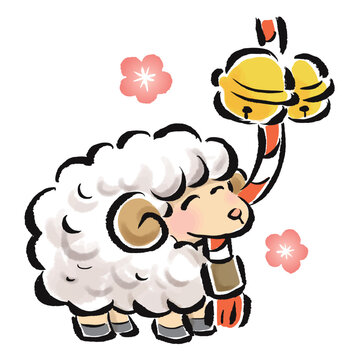 お正月に神社で本坪鈴を鳴らして祈願する干支の未（羊）