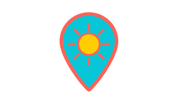 Teal Location Marker Icon With Sun.