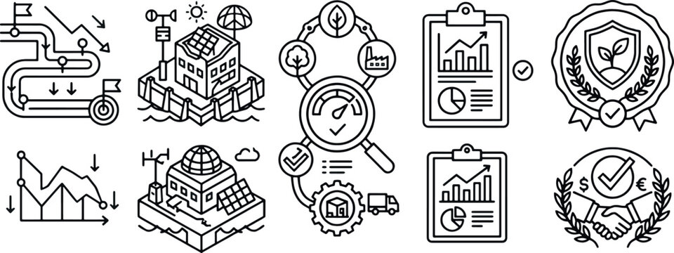 Sustainability and Green Energy Performance Icons Set