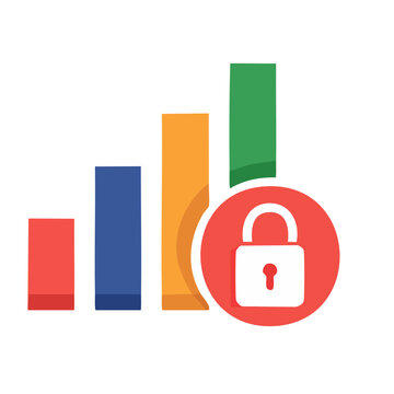 Bar chart with a lock icon representing data security