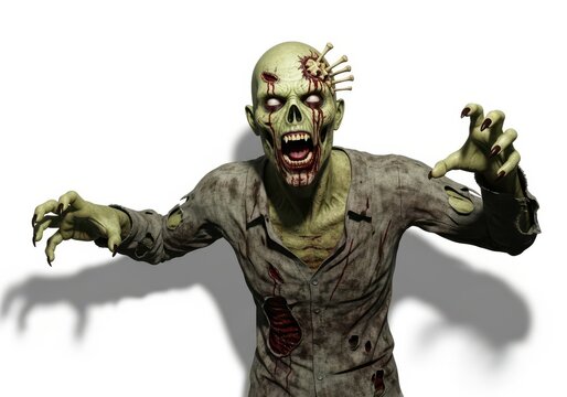 Scary green zombie monster with claws reaching forward in pixel art style
