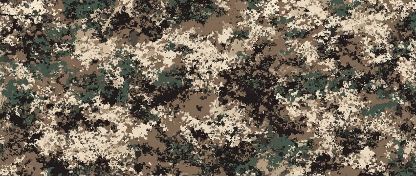 Digital camouflage fabric texture pattern tan green brown with camouflage military tactical background backdrop material abstract clothing equipment woodland repeating seamless protection
