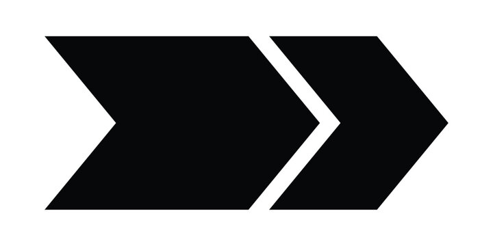 Modern black double chevron arrow symbol pointing right for digital navigation and progress illustration