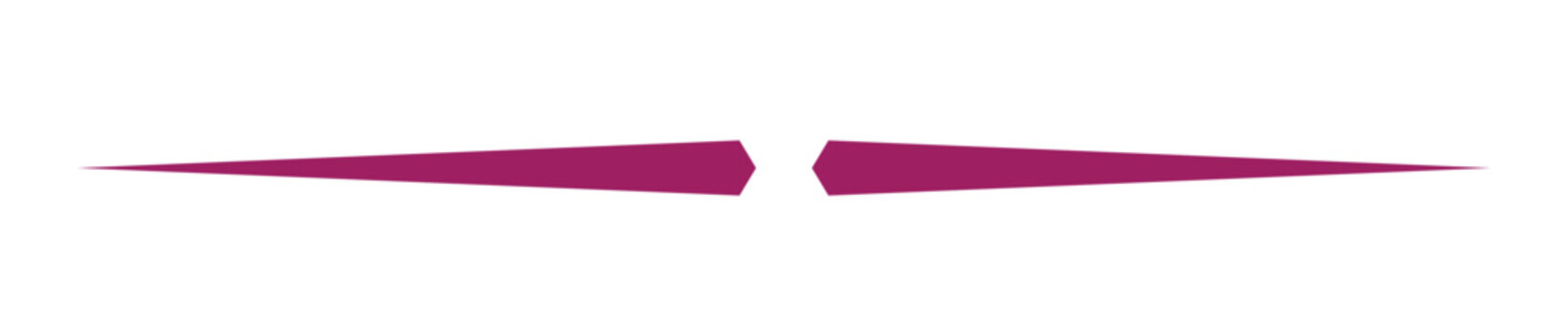 Modern magenta graphic design element resembling an abstract symmetrical divider line or decorative pointer isolated