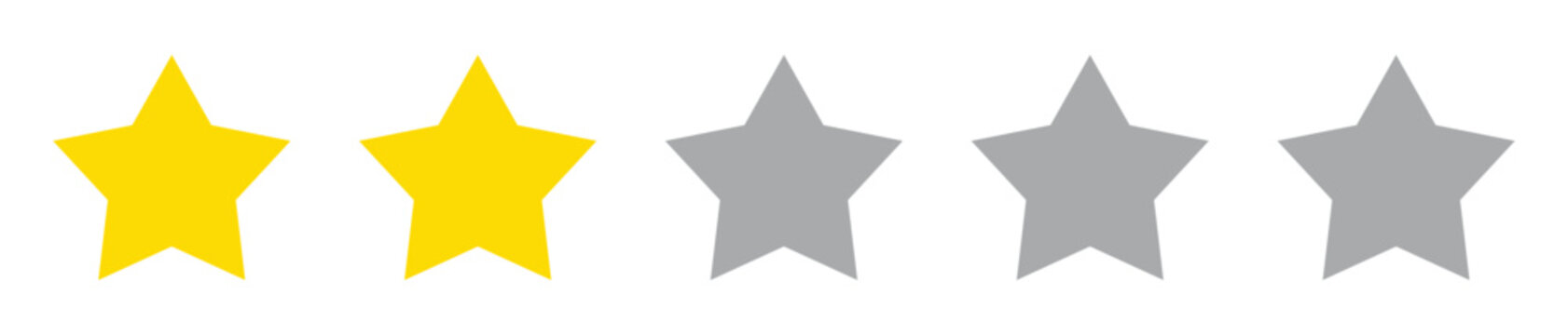 Two yellow stars and three gray stars illustrate a common two star customer feedback rating system