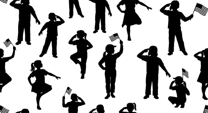 Silhouettes of People Holding Flags and Books Together.