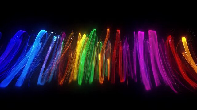 Pride month Rainbow neon light colorful wave glowing line abstract background dark vibrant spectrum energy motion digital art design flowing across black backdrop creates dynamic immersive spiral