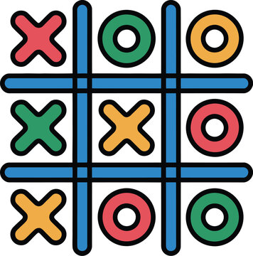 Colorful tic tac toe game board with xs and os