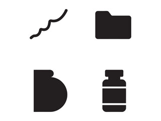 Four black icons of a wavy line a folder a letter B and a bottle on white background © rejaul