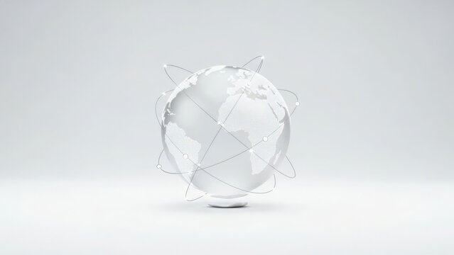 A white globe with particles on a plain background