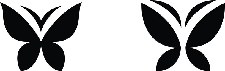 Set of black butterfly vector icons isolated on transparent background beautiful insect silhouettes for artistic graphic design. © meerobeul