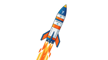 Cartoon Rocket Ship Launching into Space with Fiery Exhaust © Wong