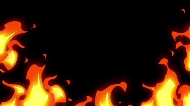 Animation 2d cartoon fire flame with flames rising from the bottom ,showing flames flickering suitable  compose , background  and bumper video.