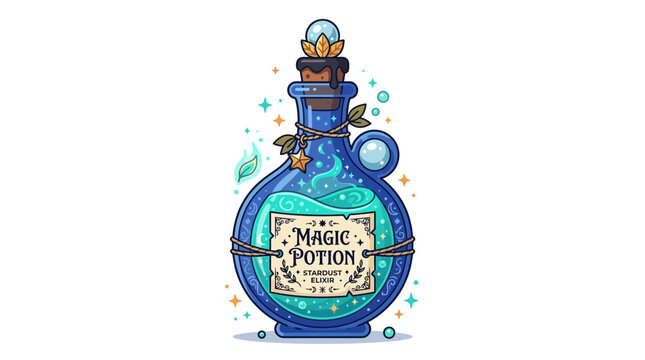 Magic Potion Bottle with Glowing Stardust Elixir