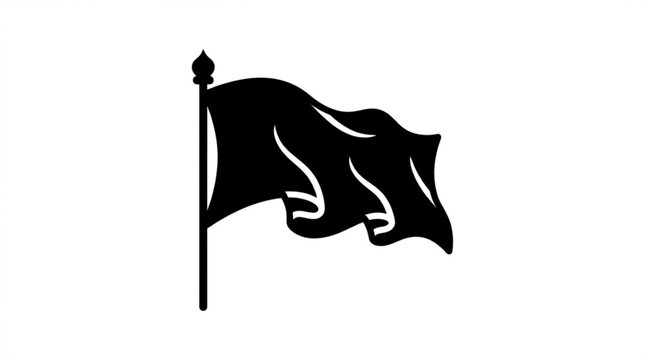 Black flag on a pole waving in the wind symbolizing mourning