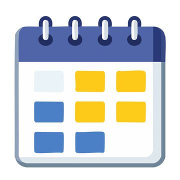 Flat design calendar icon with blue and yellow squares