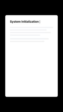 Minimalist digital screen interface displaying a system initialization prompt with a blinking cursor on a stark white rectangular background element
