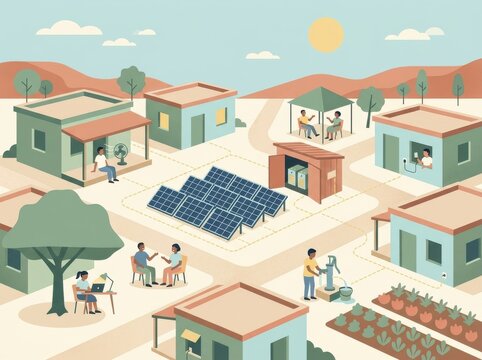 Solar microgrid providing electricity to a rural village community 1
