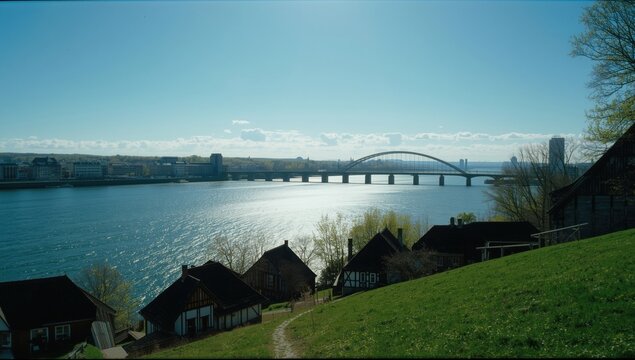 bridge over the river at sunset