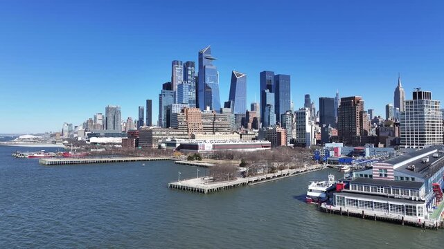 Downtown New York At Manhattan In New York United States. Highrise Buildings Scenery. Beautiful Cityscape. Downtown New York At New York United States. Winter Landscape.