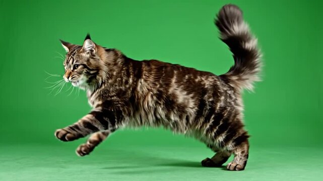 Playful Cat Running Against Green Screen