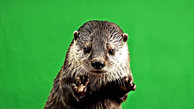 Playful Otters on Green Screen Background