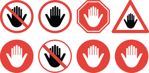 Obraz premium Hand Safety Signs, Stop Warning Prohibited Entry Restriction and Hazard Prevention Symbol