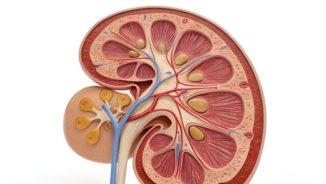 Human kidney with internal anatomy cross-section