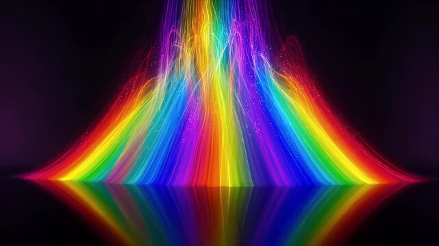 Pride month Rainbow neon light wave abstract colorful bright glowing background reflection vibrant rainbow neon wave colorful light trail motion blur energy line fantasy light reflection surface