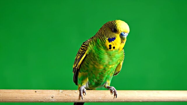 Sequence of a Green and Yellow Parakeet Perching on a Wooden Rod