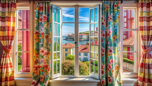 Colorful window curtain in st jean de luc france