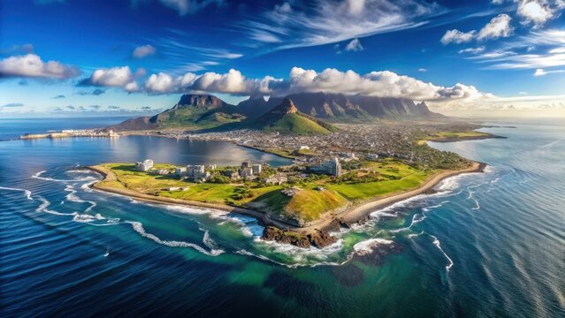 Panoramic skyline view of robben island in cape town