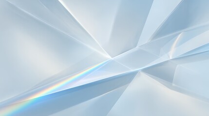 Fototapeta premium Abstract 3D clear crystal glass facets with rainbow light dispersion and prism effects for elegant futuristic backgrounds.