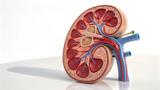 Human kidney with blood vessels and internal structure